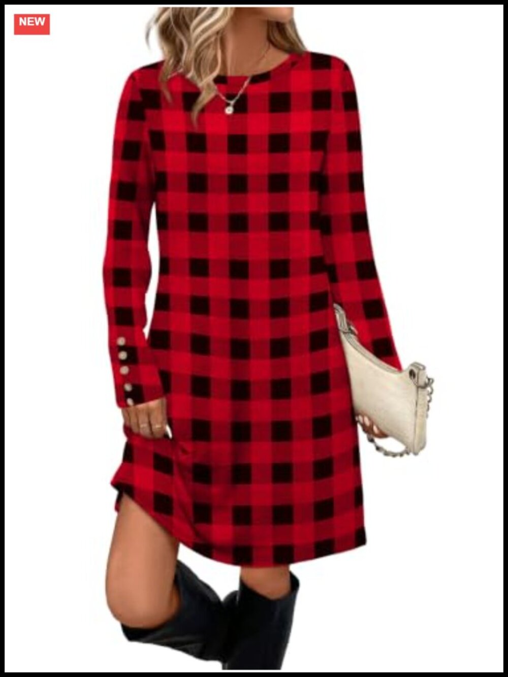 OFEEFAN Long Sleeve Tunic Dress with Pockets Casual A-Line